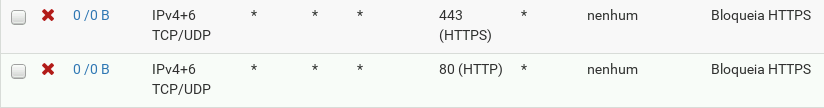 Regra de firewall de bloqueio HTTP e HTTPS