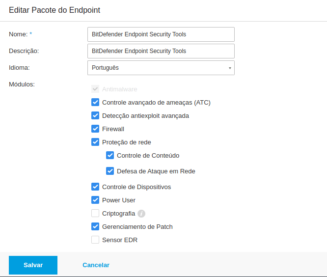 Configuração do cliente do módulo do patch management