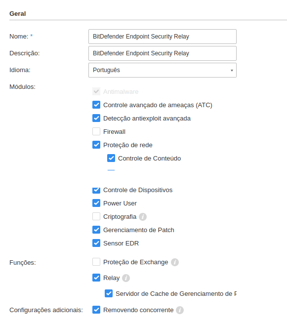 Configuração do módulo servidor do gerenciamento de patches