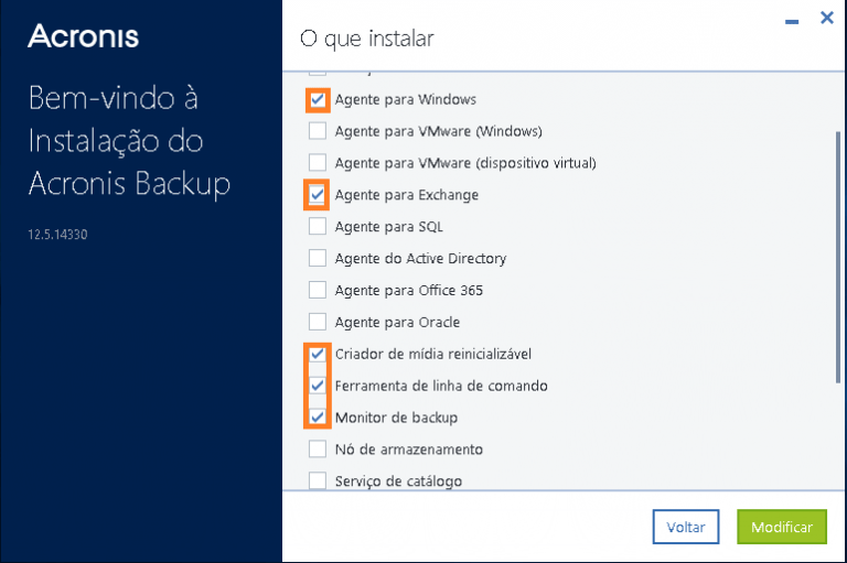 Instalação Acronis Exchange tela 2