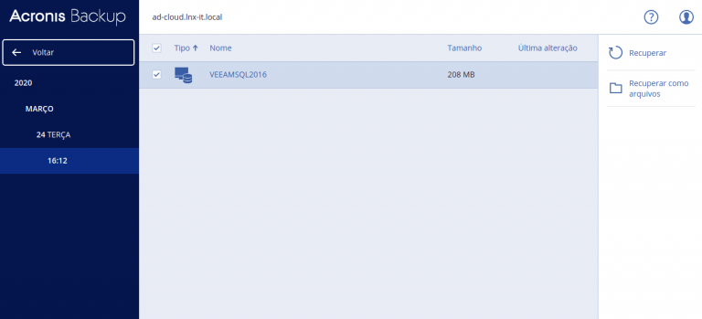 Restauração bd acronis tela 3