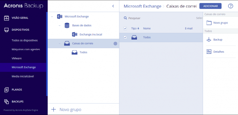 Acronis backup exchange mailbox tela 1