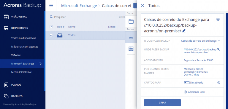 Acronis backup exchange mailbox tela 2