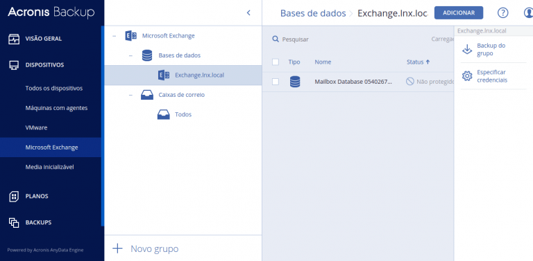 Acronis Exchange Tela 1