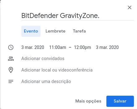 Imagem mostrando a definição de um evento no Google Calendar