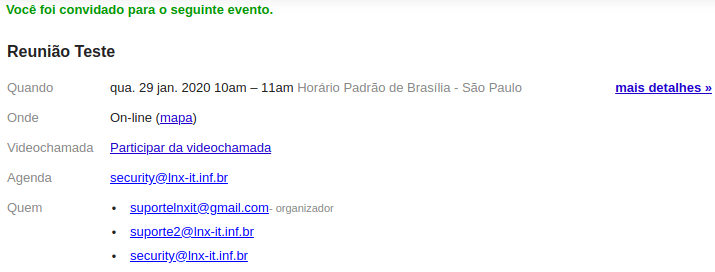 Exemplo de um convite do Google Hangout