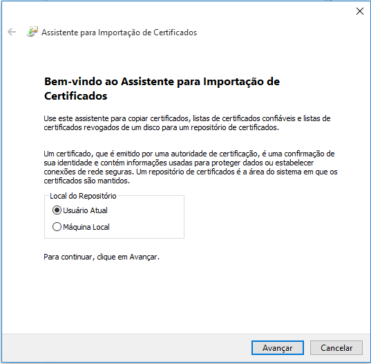 Imagem mostrando a instalação de um certificado digital em um cliente.