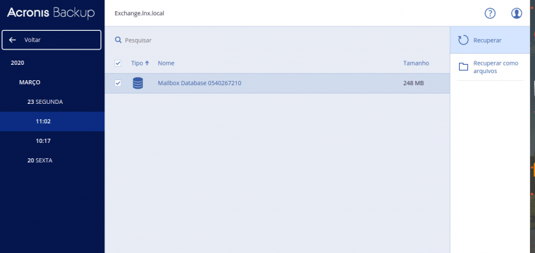 Restaura maiboxe acronis tela 2
